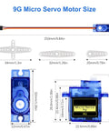 Dimensions and components of 9G Micro Servo in 10 Pack 9G Micro Servo Motors For Small RC Helicopters Cars Boats Drones And Robotic Arms
