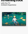 Next Level 4K Streaming Device With AI Powered Search And Wifi 6E Support For Crisp Live TV Without Cable Or Satellite Plus Voice Guided Home Theater Setup For Chill Binge Watching Nights displayed on TV with painting scenery.