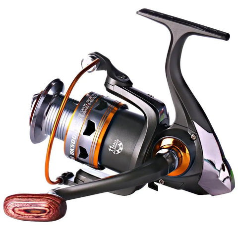 Smooth As Butter Spinning Fishing Reel With 11BB Bearing System And 5.2 To 1 Gear, collapsible handle, and aluminum spool