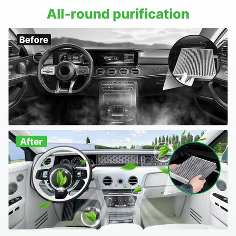 Comparison of car interior before and after using Engine And Cabin Air Filter Kit For 2010 To 2024 Toyota 4Runner And 2010 To 2023 Lexus GX460