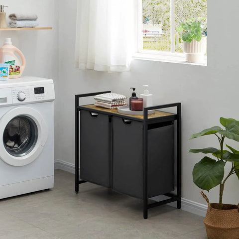 95L Double Section Laundry Hamper With Easy Pullout Compartments, Large Top Shelf And Removable Laundry Bags, Perfect For Dorm Rooms