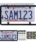 Clear License Plate Cover And Frame Set One Pack With Screws And Caps For Front And Rear UV Resistant PTE Shield Durable Plate Protector For All US Plates Easy Install And Keeps Plates Lookin Sharp, showing parts and tools