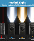 Ultra Flat Stainless Steel EDC Flashlight With 1800 Lumens USB C Rechargeable Pocket Light in four lighting modes display
