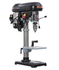 Heavy Duty Benchtop Drill Press Featuring A Spacious 10 Inch Chuck With 9 Adjustable Speeds And A Badass 5 Amp Motor, side view showing motor and chuck.