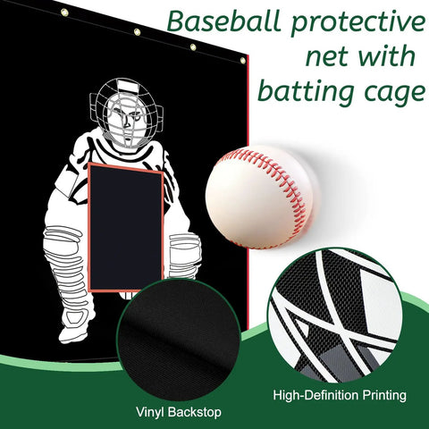6x8 Feet Baseball And Softball Backstop With Strike Zone Black Vinyl Batting Cage Backdrop And Net Saver graphic print