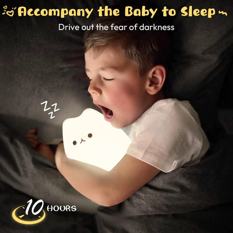 Child sleeping with Adorable Cat Shaped Night Light For Kids Who Love Cozy Vibes Silicone USB Rechargeable Multicolor LED Lamp