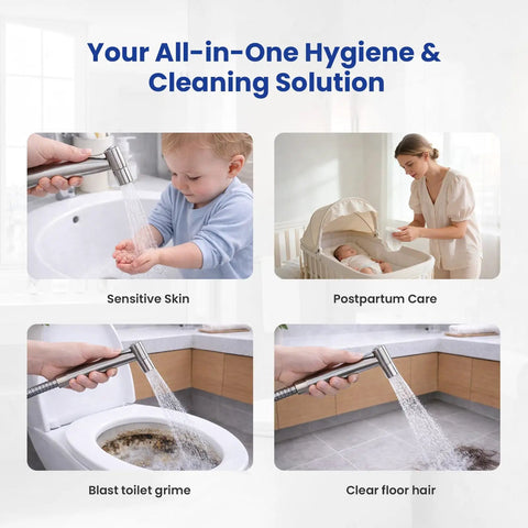 Handheld Toilet Bidet Sprayer With Leak Free Design used for cleaning grime, postpartum care, and washing sensitive skin.