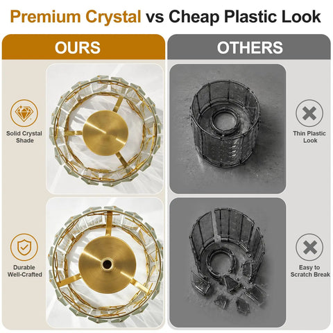 Premium comparison showing Two Pack Crystal Rechargeable Wireless Wall Sconces Featuring Brushed Gold Finish against cheap plastic look.