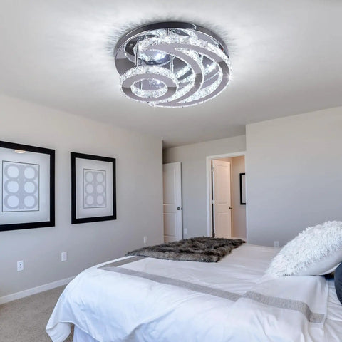 Moon Shape Crystal LED Chandelier Flush Mount Ceiling Light With Modern Stainless Steel Frame And K9 Crystals in bedroom