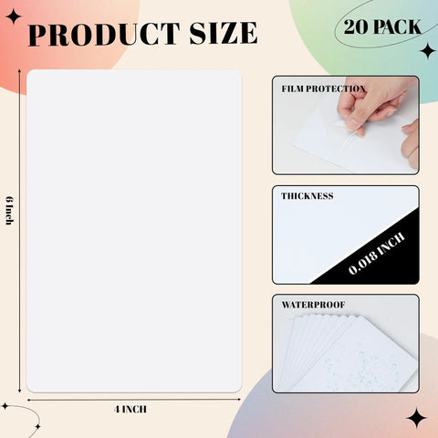 Dope 20 Pack 4x6 Inch Aluminum Sublimation Photo Blanks for DIY Wall Signs and Decor, thin 0.45mm metal panels display.
