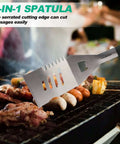 HAUSHOF 4-in-1 stainless steel spatula with black handle on outdoor grill