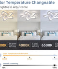 Low Profile 7 Blade Ceiling Fan With Lights Petal Flower Design in warm, cool, and clear white lighting over a bed.