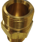 Brass high-pressure adapter fitting, M22 to 3/8 in male pipe thread, hex body for pressure washers.