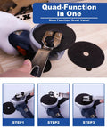 4 In 1 Adjustable Wrench And Bottle Opener Tool For Grinders in use on angle grinder, showing multiple functions and steps.