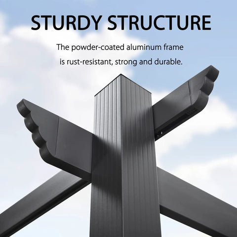 Aluminum Patio Pergola With Smooth Retractable Canopy 12 By 16 Feet Weather Resistant Cover For Your Chill Hangout Space showing sturdy frame detail.