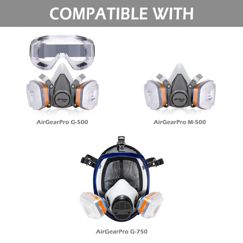 Multi Gas Cartridge With Carbon Filters For Reusable Respirator G-500 M-500 And G-750 shown with compatible masks