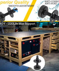 Heavy Duty Furniture Leveling Feet Adjustable Levelers For Desks Chairs Cabinets Dressers And Benches Screw On Round T Nut Kit Three Eighths Inch Sixteen Thread Four Pack Black shown with workbench