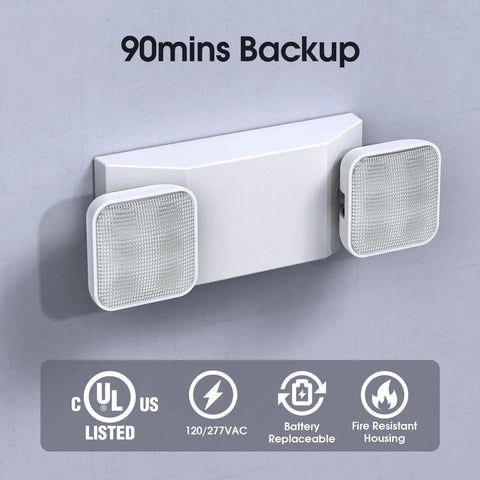 Two Head LED Emergency Light With Battery Backup For Commercial Use Exit Light UL Certified CSA mounted on wall