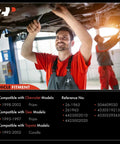 Mechanic installing hydraulic power steering rack and pinion drop in replacement for Toyota Corolla 1993-2002