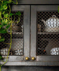 Antique Brass Cabinet Knobs 1 Inch Vintage Round Zinc Alloy Set Of 2 on dark cabinet doors with wire mesh inserts