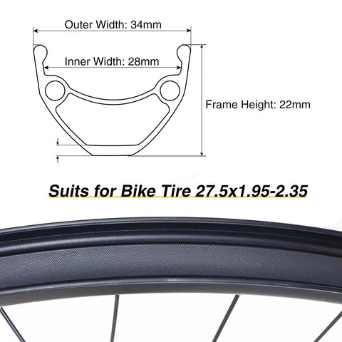 Diagram of 27.5 Inch Mountain Bike Wheel Set Front And Rear Aluminum Alloy Double Wall Rims dimensions
