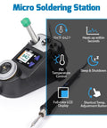 Micro Soldering Kit With 5 C210 Tips, Pro Grade Precision Soldering Station, featuring LCD display and temperature control.