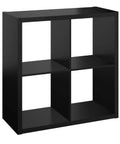 Open Back 4 Cube Storage Organizer In Black Built With A Sturdy Frame And Finished On Front And Back Perfect For Living Room Or Closet Organization Accepts 13 Inch Fabric Bins Easy Assembly