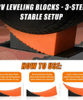 All In One RV Leveling Kit With Curved Levelers Wheel Chocks Rubber Grip Mats And Storage Bag in use for stable setup