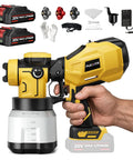 Heavy Hitter Cordless Paint Sprayer With Dual 20V Rechargeable Batteries And Hvlp Paint Gun Kit with paint cup and battery.