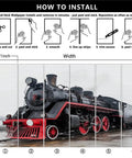 Epic 3D Steam Train Wall Mural Peel And Stick Self Adhesive Decor For Bedroom Or Living Room installation guide image.