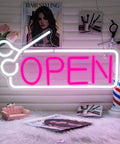 Pink Hair Salon Neon Light Open Sign LED Barbershop Sign USB Powered Colorful Light Up For Beauty Room Salon Store