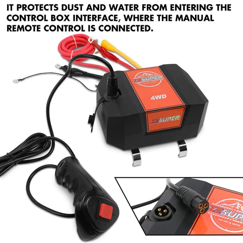 Zesuper 12V Electric Winch Control Box Solenoid Relay Kit For 8000-17000 Lb Winches with remote controller and connections.