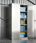 Heavy Duty Pegboard Tool Cabinet With Lockable Doors And Deep Shelves featuring a secure metal frame and organized storage bins.