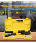 Heavy Duty Hydraulic Crimping Pliers For Electric Terminals And Power Cables, in a yellow plastic case with crimping dies and tool.