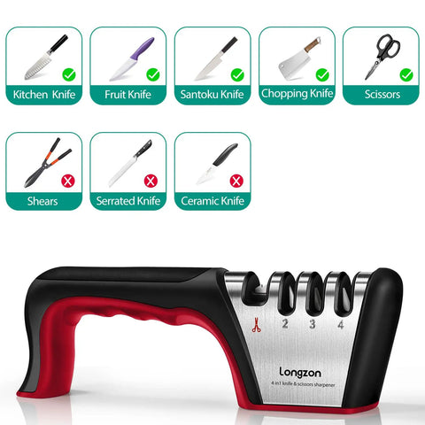 4 Stage Knife Sharpener For All Blades And Scissors With Cut Resistant Glove Fast Edge Restoration For Dull Knives.