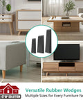Wrangling Wobbly Furniture Fast With Twenty Four Piece Rubber Leveler Kit shows versatile rubber wedges stabilizing furniture.