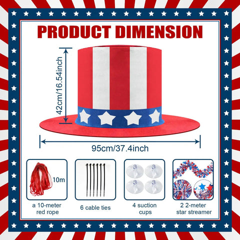 Patriotic Fourth Of July Giant Hat Golf Cart Decoration Set With Red White Blue Star Tinsel And Rope Includes Suction Cups Ribbons for dimensions.