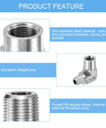 G1/8 inch 90-degree street elbow, stainless steel 304, male x female threaded ends, close-up view