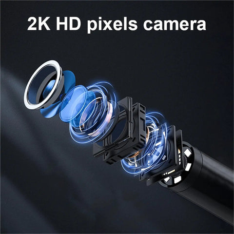 Slick Wireless WiFi Borescope Camera For Auto Shops And DIY Pros Features HD Imaging Lens showing HD lens components and assembly.