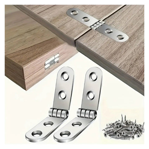 10 Set Stainless Steel Folding Hinges For Home Cabinets And Sewing Machines, 180 Degree Flip Cover Hinges displayed with screws