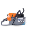 Side view of Gas Powered Chainsaw Power Head 76.5cc G466 4.4KW Orange and Dark Grey, compatible with MS460 046 chainsaw.
