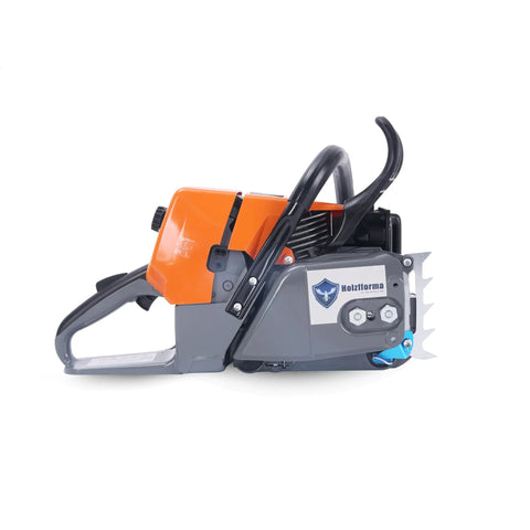 Side view of Gas Powered Chainsaw Power Head 76.5cc G466 4.4KW Orange and Dark Grey, compatible with MS460 046 chainsaw.