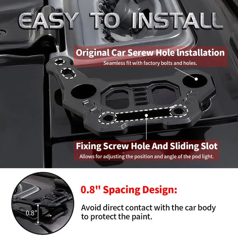 Close-up of Heavy Duty Black Aluminum Light Mounting Brackets for Jeep Wrangler, showcasing screw holes and sliding slot design.