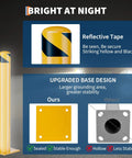 Tough As Nails Yellow Steel Safety Bollards, Anchored 36 Inch Parking Posts highlighting reflective tape and upgraded base design.
