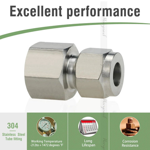 Stainless steel 304 straight compression fittings for 3/8 in O.D. tube to 3/8 in NPT female, 2 pcs