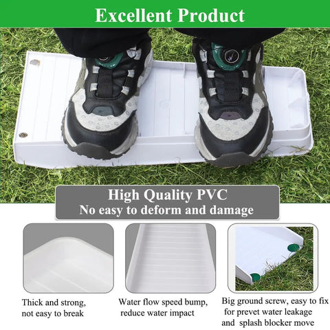 Heavy Duty Rain Gutter Downspout Extension Splash Block Keeps Foundation Bone Dry And Stops Yard Flooding So Your Outdoor Game Stays Strong All Weekend Long on grass with shoes.