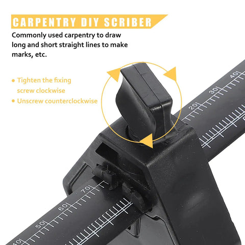 Close-up of Straight Shooting Carpentry Marking Gauge and Heavy Duty Manual Parallel Scriber with adjustable locking screw.