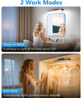 Woman using 5W Motion Sensor LED Light Bar For Under Cabinet And Closet, Rechargeable 2500mAh, showing two work modes.