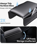 Tesla Center Console Lid Cover For Model Y Juniper 2025-2026 And Model 3 Highland 2024-2026, Soft Nappa Leather, Black, Side View