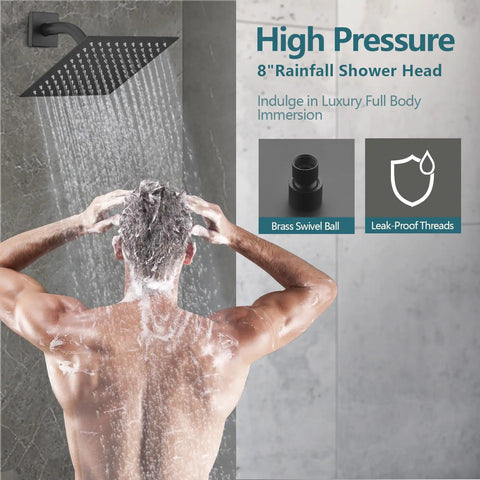 Slick 8 Inch Square Rain Shower Faucet Trim Kit Compatible With Delta 13 14 Series High Pressure Matte Black Wall Mounted Tub Handle Set Easy No Fuss Bathroom Refresh Kit Valve And Cartridge Not Included For Quick Upgrade